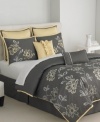 Carefree chic. Embroidered blossoms bloom on a field of soothing gray in the Rebecca comforter set. Featuring everything you need to create a refreshing modern look, including sunny European shams and decorative pillows. (Clearance)
