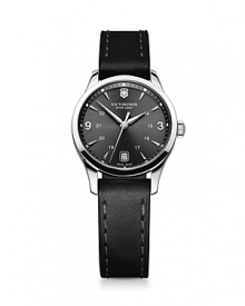 Inspired by classic military timepieces, this round stainless steel watch is a commanding choice. Features like analog quartz movement and a date feature ensure this piece is as smart as it is sleek. Inspired by classic military timepieces, this round stainless steel watch is a commanding choice. Features like analog quartz movement and a date feature ensure this piece is as smart as it is sleek.