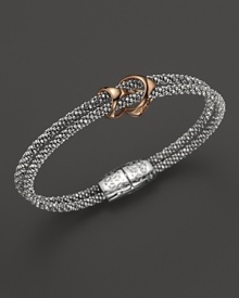 Rhodium and 18K white gold strands are detailed with gleaming 18K rose gold links on this timelessly modern Di MODOLO bracelet. Rhodium and 18K white gold strands are detailed with gleaming 18K rose gold links on this timelessly modern Di MODOLO bracelet.