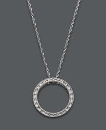 Add a look that's eternally stylish and subtly shimmering. This delicate open-cut circle pendant features a seamless row of round-cut diamonds (1/10 ct. t.w.) set in sterling silver. Approximate length: 18 inches. Approximate drop: 1/2 inch. Add a look that's eternally stylish and subtly shimmering. This delicate open-cut circle pendant features a seamless row of round-cut diamonds (1/10 ct. t.w.) set in sterling silver. Approximate length: 18 inches. Approximate drop: 1/2 inch.