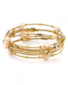 The Seasonal Whispers' girl loves to stack the brand's beautifully eclectic bracelets. This set is studded with Swarovski crystals and ivory beads, creating a cool bohemian statement. The Seasonal Whispers' girl loves to stack the brand's beautifully eclectic bracelets. This set is studded with Swarovski crystals and ivory beads, creating a cool bohemian statement.