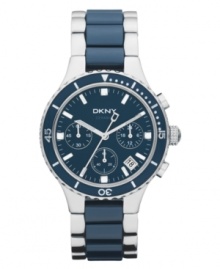 Sporty with a classic edge, this DKNY chronograph watch catches the eye with deep blues.
