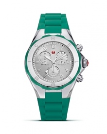 Michele's statement watches have a sweet side. In sporty silicone with an oversized case, this boldly hued Jelly Bean keeps time while it keeps on trend. Michele's statement watches have a sweet side. In sporty silicone with an oversized case, this boldly hued Jelly Bean keeps time while it keeps on trend.