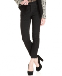 Let your legs do the talking with Bar III Front Row's skinny, cropped pants, made from textural brocade. Let your legs do the talking with Bar III Front Row's skinny, cropped pants, made from textural brocade.