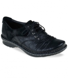 Crinkled leather gives the Linden flats by Earth a unique, textured look, while the multi-density latex cushioning, padded heel, and latex arch support makes them so comfy inside. Crinkled leather gives the Linden flats by Earth a unique, textured look, while the multi-density latex cushioning, padded heel, and latex arch support makes them so comfy inside.