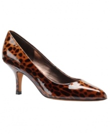 Perfectly polished: Made in glossy patent leather with chic animal prints, Isola's Claret pointed-toe pumps add panache to your look--both at the office and out on the town. The low covered heel makes them comfortable and wearable, too. Perfectly polished: Made in glossy patent leather with chic animal prints, Isola's Claret pointed-toe pumps add panache to your look--both at the office and out on the town. The low covered heel makes them comfortable and wearable, too.