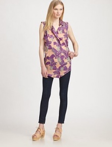 Sheer floral jersey tailored in a sleeveless button-down with oversized pocket and lapels.Double point collarSleevelessChest pocketButton-down frontShirttail hemAbout 32 from shoulder to hemCottonDry cleanMade in USA of Italian fabricModel shown is 5'9½ (176cm) wearing US size 4. Sheer floral jersey tailored in a sleeveless button-down with oversized pocket and lapels.Double point collarSleevelessChest pocketButton-down frontShirttail hemAbout 32 from shoulder to hemCottonDry cleanMade in USA of Italian fabricModel shown is 5'9½ (176cm) wearing US size 4.
