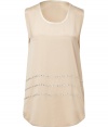 Stylish almond washed silk top with crystals from Steffen Schraut - This 1920s-inspired top has an of-the-moment oversized fit and twinkling crystal details - Sleeveless neutral silk with front crystal embellishment, scoop neck, and rounded hem - Pair with leather leggings, a bold shouldered blazer, and python ankle booties