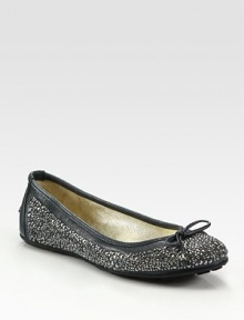 Glamorous leather essential with a subtle bow and glimmering metal studs. Leather upperMetal studsLeather liningRubber solePadded insoleMade in ItalyOUR FIT MODEL RECOMMENDS ordering true size. 