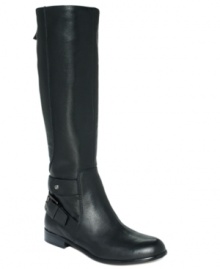 Enzo Angiolini's Valetta tall riding boots are poised, polished, and tall with buckled straps that wrap around the back ankle. Enzo Angiolini's Valetta tall riding boots are poised, polished, and tall with buckled straps that wrap around the back ankle.