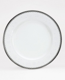 Softly reminiscent of fine English lace, this classic bread and butter plate features tender platinum edging and translucent white floral borders. A tasteful presentation for serving any occasion. Softly reminiscent of fine English lace, this classic bread and butter plate features tender platinum edging and translucent white floral borders. A tasteful presentation for serving any occasion.