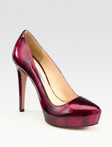 Metallic patent leather design with an internal platform. Self-covered heel, 4½ (115mm)Hidden platform, 1 (25mm)Compares to a 3½ heel (90mm)Patent leather upperLeather lining and solePadded insoleMade in ItalyOUR FIT MODEL RECOMMENDS ordering one half size up as this style runs small. Metallic patent leather design with an internal platform. Self-covered heel, 4½ (115mm)Hidden platform, 1 (25mm)Compares to a 3½ heel (90mm)Patent leather upperLeather lining and solePadded insoleMade in ItalyOUR FIT MODEL RECOMMENDS ordering one half size up as this style runs small.
