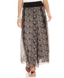 This flowing maxi skirt from Grace Elements features a sheer animal-print overlay and a wide elastic waistband that's worth showing off with a tucked in top! This flowing maxi skirt from Grace Elements features a sheer animal-print overlay and a wide elastic waistband that's worth showing off with a tucked in top!