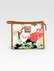 Stash your beauty essentials in this chic zip-top case of printed canvas with leather trim.Top-zip closureCotton lining8½W X 7H X 2½DImported Stash your beauty essentials in this chic zip-top case of printed canvas with leather trim.Top-zip closureCotton lining8½W X 7H X 2½DImported