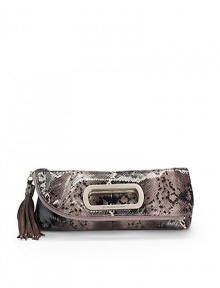 THE LOOKSnakeskin-print leather bodyCurved top zip closure with fringe pullLogo-embossed metal handlesFront leather logo detailOne inside zip pocketTwo inside open pocketsInside logo detailTHE MEASUREMENT12W X 9H X ¼DTHE MATERIALLeatherPolyester trimORIGINImported THE LOOKSnakeskin-print leather bodyCurved top zip closure with fringe pullLogo-embossed metal handlesFront leather logo detailOne inside zip pocketTwo inside open pocketsInside logo detailTHE MEASUREMENT12W X 9H X ¼DTHE MATERIALLeatherPolyester trimORIGINImported