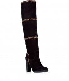 Luxurious boots in rich black suede - Stylish accent stitching - A modern basic with a high, but comfortable 11cm (4.3) block heel and 1cm (.4) platform - Rounded toe - Extremely high cut, the shaft ends above the knee - Rugged sole - Sexy, plus elegant and fashionable, you will wear these boots forever - Easy to clean and absolutely suitable for winter with that sole - Genius style: with tucked in jeans, a romantic floral dress, a pencil skirt Luxurious boots in rich black suede - Stylish accent stitching - A modern basic with a high, but comfortable 11cm (4.3) block heel and 1cm (.4) platform - Rounded toe - Extremely high cut, the shaft ends above the knee - Rugged sole - Sexy, plus elegant and fashionable, you will wear these boots forever - Easy to clean and absolutely suitable for winter with that sole - Genius style: with tucked in jeans, a romantic floral dress, a pencil skirt
