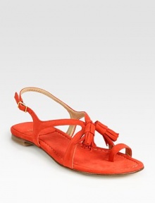 Charming suede flat with an adjustable slingback, timeless tassels and an unexpected toe ring. Suede upperLeather lining and solePadded insoleImported Charming suede flat with an adjustable slingback, timeless tassels and an unexpected toe ring. Suede upperLeather lining and solePadded insoleImported
