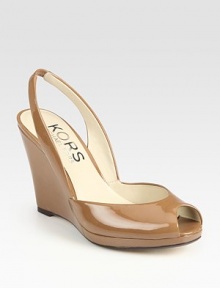 Comfortable slingback and uplifting wedge adorn this lovely patent leather design. Self-covered wedge, 3½ (90mm) Covered platform, ¼ (5mm) Compares to a 3¼ heel (80mm) Patent leather upper Leather lining and sole Padded insole Made in Italy