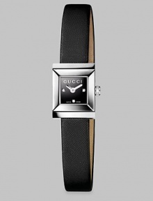 The ultimate day-to-evening design, with a diamond-punctuated bezel, features an elegant satin strap. G-frame stainless steel case, 18mm x 14mm (.70 x .55) Bevel-edged sapphire glass Black lacquered dial set with diamonds Black satin strap Made in Switzerland 