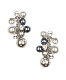 Uniquely updated. Givenchy redefines the classic chandelier silhouette with these gray glass pearl cluster-style earrings accented by glittering glass details. Set in silver tone mixed metal. Approximate drop: 1-3/4 inches. Uniquely updated. Givenchy redefines the classic chandelier silhouette with these gray glass pearl cluster-style earrings accented by glittering glass details. Set in silver tone mixed metal. Approximate drop: 1-3/4 inches.