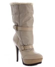 GUESS by Marciano's Raya booties feature faux shearling along the inside. Cuffed or uncuffed, these cute booties, with their major platform and heel, will add mega intensity to your look. GUESS by Marciano's Raya booties feature faux shearling along the inside. Cuffed or uncuffed, these cute booties, with their major platform and heel, will add mega intensity to your look.
