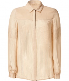 Stylish blouse in fine, beige silk - Modern, feminine cut, slightly fitted - Elegant pintucked piping - With a small blouse collar, covered button panel and long sleeves - An elegant version of the classic blouse - A hit for a business look, cool evening outfit, but also casual under a long cardigan Stylish blouse in fine, beige silk - Modern, feminine cut, slightly fitted - Elegant pintucked piping - With a small blouse collar, covered button panel and long sleeves - An elegant version of the classic blouse - A hit for a business look, cool evening outfit, but also casual under a long cardigan