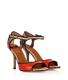 Detailed with black suede trim for a contemporary look, Givenchys colorblocked sandals lend a sleek modern edge to any outfit - Open toe, red front strap, nude cut-out back counter, ankle strap with silver-toned roller buckle, black suede trim - Stiletto high heel - Wear with a silk tee and full mid-length skirt Detailed with black suede trim for a contemporary look, Givenchys colorblocked sandals lend a sleek modern edge to any outfit - Open toe, red front strap, nude cut-out back counter, ankle strap with silver-toned roller buckle, black suede trim - Stiletto high heel - Wear with a silk tee and full mid-length skirt