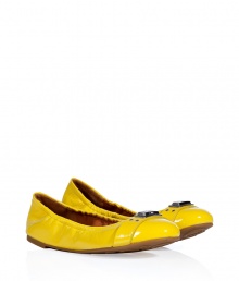 With their radiant shade of yellow patent leather, Marc by Marc Jacobs flats are a versatile, fun choice for spring - Round toe, front strap with logo engraved metal plaque, elasticized topline - Flat, comfortable rubber sole - Wear with everything from jeans and tees to bright printed dresses With their radiant shade of yellow patent leather, Marc by Marc Jacobs flats are a versatile, fun choice for spring - Round toe, front strap with logo engraved metal plaque, elasticized topline - Flat, comfortable rubber sole - Wear with everything from jeans and tees to bright printed dresses