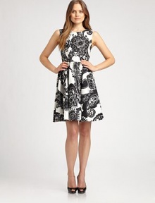 A striking sheath dress featuring a gorgeous print and a classically flattering silhouette.BoatneckSleevelessBack zipperFull skirtAbout 23 from natural waist55% cotton/45% silkDry cleanImported Model shown is 5'10 (177cm) wearing US size 4. A striking sheath dress featuring a gorgeous print and a classically flattering silhouette.BoatneckSleevelessBack zipperFull skirtAbout 23 from natural waist55% cotton/45% silkDry cleanImported Model shown is 5'10 (177cm) wearing US size 4.