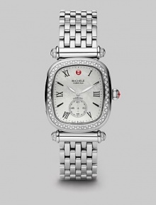 From the Caber Isle Diamond Collection. A classic style with dazzling diamonds and a lustrous mother-of-pearl dial. Quartz movement Water-resistant to 5ATM Rectangular stainless steel case, 32mm (1.25) Diamond pavé bezel and accents, .58 tcw Mother-of-pearl dial Roman numeral and index hour markers Second sub dial Stainless steel link bracelet Imported From the Caber Isle Diamond Collection. A classic style with dazzling diamonds and a lustrous mother-of-pearl dial. Quartz movement Water-resistant to 5ATM Rectangular stainless steel case, 32mm (1.25) Diamond pavé bezel and accents, .58 tcw Mother-of-pearl dial Roman numeral and index hour markers Second sub dial Stainless steel link bracelet Imported