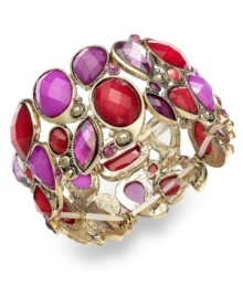 Colors come to life in this stretch bracelet from Style&co. Crafted from gold-tone mixed metal, it's accented with stones in red and shades of purple for that vibrant feeling. Approximate diameter: 2 inches. Colors come to life in this stretch bracelet from Style&co. Crafted from gold-tone mixed metal, it's accented with stones in red and shades of purple for that vibrant feeling. Approximate diameter: 2 inches.