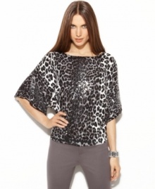 An ombre animal print and allover sequin detail make INC's latest petite sweater a wardrobe standout. (Clearance)