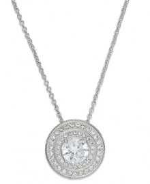 Circular chic. This pendant necklace from Eliot Danori is crafted from rhodium-plated brass. Crystals and cubic zirconias (1 ct. t.w.) provide a lustrous touch. Approximate length: 16 inches + 2-inch extender. Circular chic. This pendant necklace from Eliot Danori is crafted from rhodium-plated brass. Crystals and cubic zirconias (1 ct. t.w.) provide a lustrous touch. Approximate length: 16 inches + 2-inch extender.