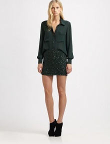 An elegant interpretation of the classic button-down shirt, this lengthy silk must-have has front patch pockets and a split hem that hits below the hips. Point collarButton frontFront patch pocketsLong bishop sleeves with buttoned cuffsSplit hem hits below the hipsSilkDry cleanImportedModel shown is 5'11 (178cm) wearing US size Small. An elegant interpretation of the classic button-down shirt, this lengthy silk must-have has front patch pockets and a split hem that hits below the hips. Point collarButton frontFront patch pocketsLong bishop sleeves with buttoned cuffsSplit hem hits below the hipsSilkDry cleanImportedModel shown is 5'11 (178cm) wearing US size Small.