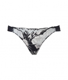 Delicate yet sultry, this lace-laden La Perla thong will add a sexy kick to any look - Scalloped semi-sheer lace front, opaque satin trim, sheer back - Perfect under form-fitting evening ensembles or pared with matching bras for stylish lounging Delicate yet sultry, this lace-laden La Perla thong will add a sexy kick to any look - Scalloped semi-sheer lace front, opaque satin trim, sheer back - Perfect under form-fitting evening ensembles or pared with matching bras for stylish lounging