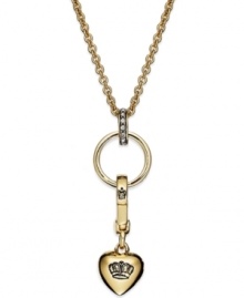 Juicy Couture's gorgeous gilded necklace will help you look positively regal. Featuring a crown-engraved heart pendant on a long chain. Crafted in gold tone mixed metal. Approximate length: 32 inches + 3-inch extender. Approximate drop: 2 inches. Juicy Couture's gorgeous gilded necklace will help you look positively regal. Featuring a crown-engraved heart pendant on a long chain. Crafted in gold tone mixed metal. Approximate length: 32 inches + 3-inch extender. Approximate drop: 2 inches.