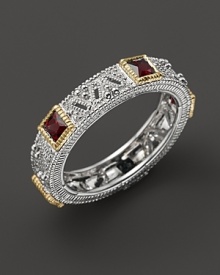 Judith Ripka Sterling Silver and 18K Gold Estate Band Ring with Red Corundum Judith Ripka Sterling Silver and 18K Gold Estate Band Ring with Red Corundum