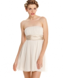 Jump punctuates a gauzy, a-line frock with a satin sash -- and creates a coquettish design that's fit for a party princess! Jump punctuates a gauzy, a-line frock with a satin sash -- and creates a coquettish design that's fit for a party princess!