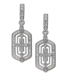 Style takes shape in this pair of earrings from Eliot Danori. Crafted from rhodium-plated brass, the earrings dazzle with crystal accents. Approximate drop: 1-1/2 inches. Style takes shape in this pair of earrings from Eliot Danori. Crafted from rhodium-plated brass, the earrings dazzle with crystal accents. Approximate drop: 1-1/2 inches.
