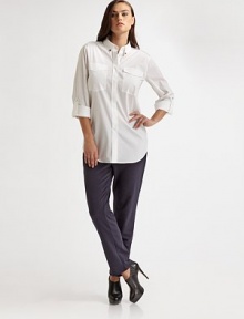 EXCLUSIVELY AT SAKS. This classic design features roll-tab sleeves and two patch pockets. Long roll-tab sleevesConcealed front-button closureTwo chest patch pocketsPleated backShirt hemAbout 30 from shoulder to hem97% cotton/3% spandexHand washImported EXCLUSIVELY AT SAKS. This classic design features roll-tab sleeves and two patch pockets. Long roll-tab sleevesConcealed front-button closureTwo chest patch pocketsPleated backShirt hemAbout 30 from shoulder to hem97% cotton/3% spandexHand washImported