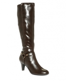 Karen Scott's tall Henson boots will be a handsome addition to your fall wardrobe. With a chic almond-toe silhouette, they feature a stylish strap embellishment with a metal ring detail, as well as a stacked wooden heel. Karen Scott's tall Henson boots will be a handsome addition to your fall wardrobe. With a chic almond-toe silhouette, they feature a stylish strap embellishment with a metal ring detail, as well as a stacked wooden heel.