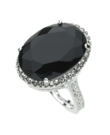 Glam it up with this chic cocktail style by GUESS. Ring features a large, faceted jet crystal surrounded by clear crystal edging. Set in silver tone mixed metal. Size 7. Glam it up with this chic cocktail style by GUESS. Ring features a large, faceted jet crystal surrounded by clear crystal edging. Set in silver tone mixed metal. Size 7.