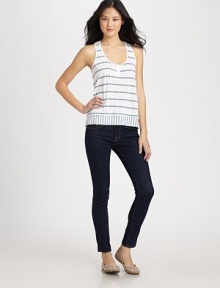 Timeless stripes surround this super-soft staple for a look that's undeniably chic when paired with a tailored blazer. ScoopneckSleeveless36% supima cotton/36% micro modal/28% polyesterMachine washMade in USAModel shown is 5'9 (175cm) wearing US size Small. Timeless stripes surround this super-soft staple for a look that's undeniably chic when paired with a tailored blazer. ScoopneckSleeveless36% supima cotton/36% micro modal/28% polyesterMachine washMade in USAModel shown is 5'9 (175cm) wearing US size Small.