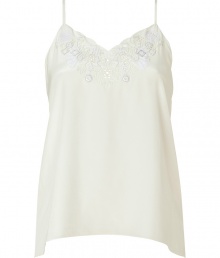 Elegant top in fine, pure cream silk - Sumptuously soft, ultra lightweight material feels like a second skin - Tank style with spaghetti straps and rich, intricate embroidery at sweetheart neckline - Hem hangs slightly lower in the back - Slim yet relaxed silhouette - Sexy, sophisticated and versatile, seamlessly transitions from work to weekend - Layer beneath a boyfriend cardigan, blazer or cropped leather jacket and pair with shorts, skinny denim or a pencil skirt Elegant top in fine, pure cream silk - Sumptuously soft, ultra lightweight material feels like a second skin - Tank style with spaghetti straps and rich, intricate embroidery at sweetheart neckline - Hem hangs slightly lower in the back - Slim yet relaxed silhouette - Sexy, sophisticated and versatile, seamlessly transitions from work to weekend - Layer beneath a boyfriend cardigan, blazer or cropped leather jacket and pair with shorts, skinny denim or a pencil skirt