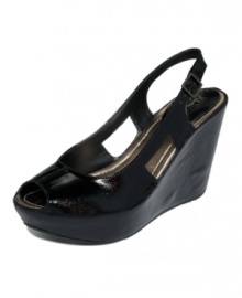 Take advantage of the warmer days with the caged style of Kenneth Cole Reaction's Soley U platform wedge sandals. Take advantage of the warmer days with the caged style of Kenneth Cole Reaction's Soley U platform wedge sandals.