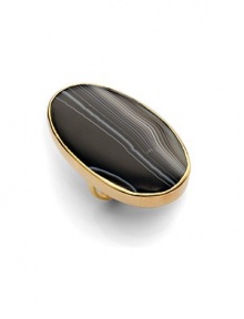 THE LOOKA dramatic black oval with veins that give the look of stonePolished tapered settingNarrow polished bandTHE FITLength, about 2¼Width, about 1¼THE MATERIALGlass18k goldplatingORIGINImported THE LOOKA dramatic black oval with veins that give the look of stonePolished tapered settingNarrow polished bandTHE FITLength, about 2¼Width, about 1¼THE MATERIALGlass18k goldplatingORIGINImported