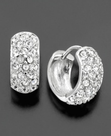 A welcome touch of sparkle: tiny mixed-metal hoops with crystal accents from Eliot Danori. Rhodium-plated. Approximate drop: 1/2 inch. A welcome touch of sparkle: tiny mixed-metal hoops with crystal accents from Eliot Danori. Rhodium-plated. Approximate drop: 1/2 inch.
