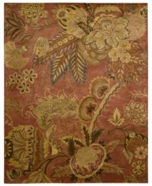 Luminous desert blossoms cascade across a fiery red ground in the Rajah area rug from Nourison, creating a warm and inviting update made for any style decor. Crafted in India of sumptuous New Zealand wool pile for incredible color-recognition, design clarity and a luxuriously soft feel. Luminous desert blossoms cascade across a fiery red ground in the Rajah area rug from Nourison, creating a warm and inviting update made for any style decor. Crafted in India of sumptuous New Zealand wool pile for incredible color-recognition, design clarity and a luxuriously soft feel.