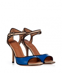 Detailed with black suede trim for a contemporary look, Givenchys colorblocked sandals lend a sleek modern edge to any outfit - Open toe, blue front strap, nude cut-out back counter, ankle strap with silver-toned roller buckle, black suede trim - Stiletto high heel - Wear with a silk tee and full mid-length skirt Detailed with black suede trim for a contemporary look, Givenchys colorblocked sandals lend a sleek modern edge to any outfit - Open toe, blue front strap, nude cut-out back counter, ankle strap with silver-toned roller buckle, black suede trim - Stiletto high heel - Wear with a silk tee and full mid-length skirt