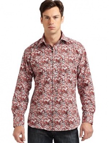 THE LOOKSpirited Euro stylingBright paisley print on crisp poplinSignature square buttonsSpread collar with single button at backLong sleeves with button cuffsRibbon trim inside collar, placket and at cuff placketContrast embroidered logo at back yokeTHE MATERIALCottonCARE & ORIGINMachine washImported THE LOOKSpirited Euro stylingBright paisley print on crisp poplinSignature square buttonsSpread collar with single button at backLong sleeves with button cuffsRibbon trim inside collar, placket and at cuff placketContrast embroidered logo at back yokeTHE MATERIALCottonCARE & ORIGINMachine washImported